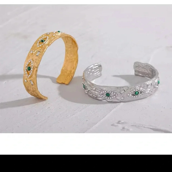 Baroque Malachite Stainless Steel Waterproof Eye Cuff Bracelet - Picture 13 of 15